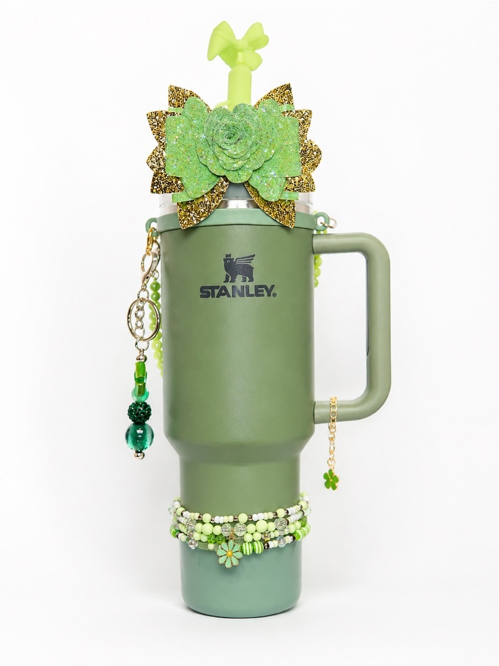 Stanley Green Insulated Travel Mug with Decorative Charms